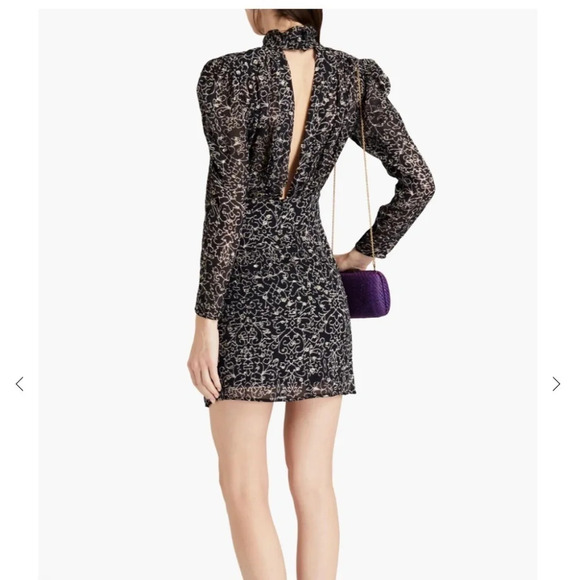 ba&sh Acia Printed Metallic Fil Coupé Georgette Mini Dress Size 2 - Picture 2 of 12